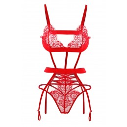 Body jarretelles rouge avec bandeau de jeux sexy - du desir au plaisir