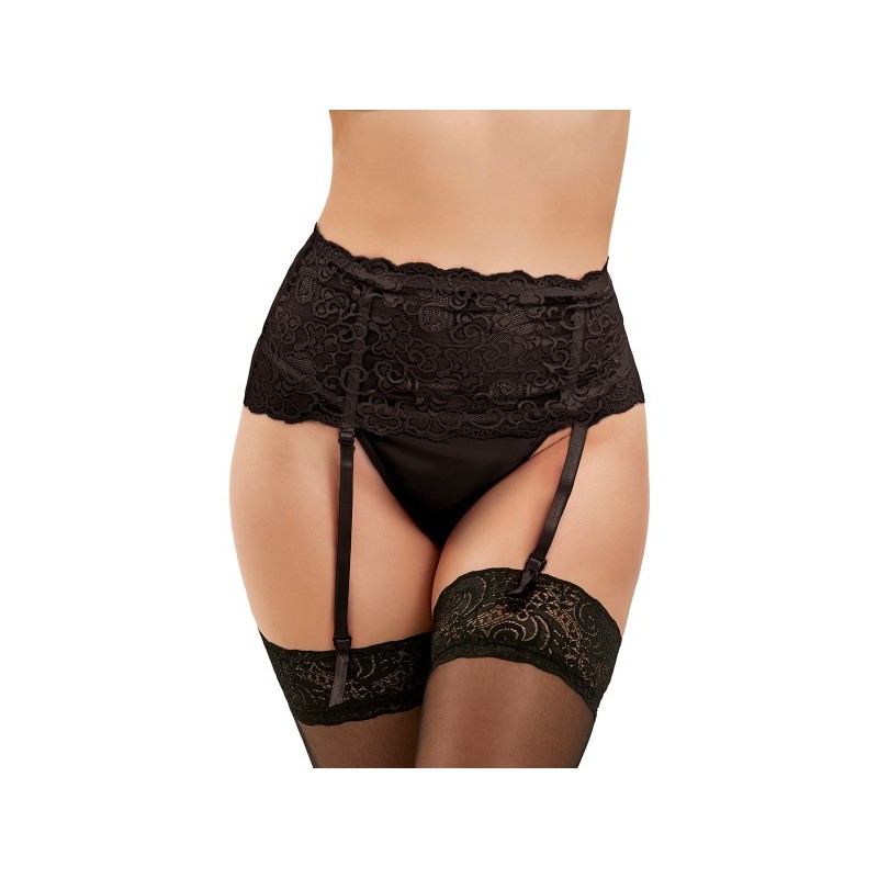 Porte-jarretelles noir et string.

Un porte-jarretelles en dentelle noire très élégante et en forme de bandeau sur les hanc