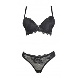 Ensemble noir soutien gorge push up bonnet B et string - du desir au plaisir