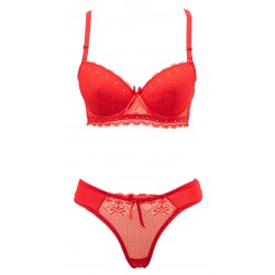 Ensemble bonnet B rouge soutien gorget string - du desir au plaisir