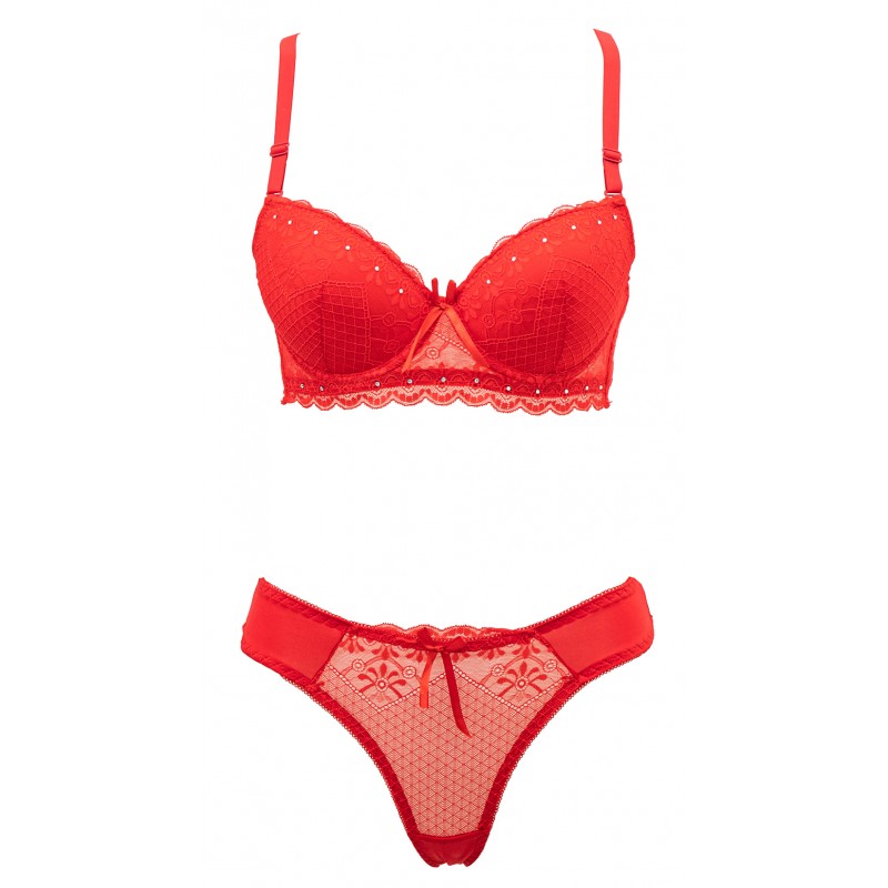 Ensemble bonnet B rouge soutien gorget string - du desir au plaisir